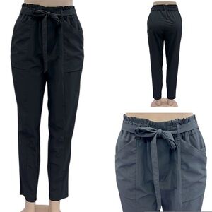 Modern Ambition Black Paper Bag Tie Waist 5 Pocket Ankle Crop Pants Womens M
